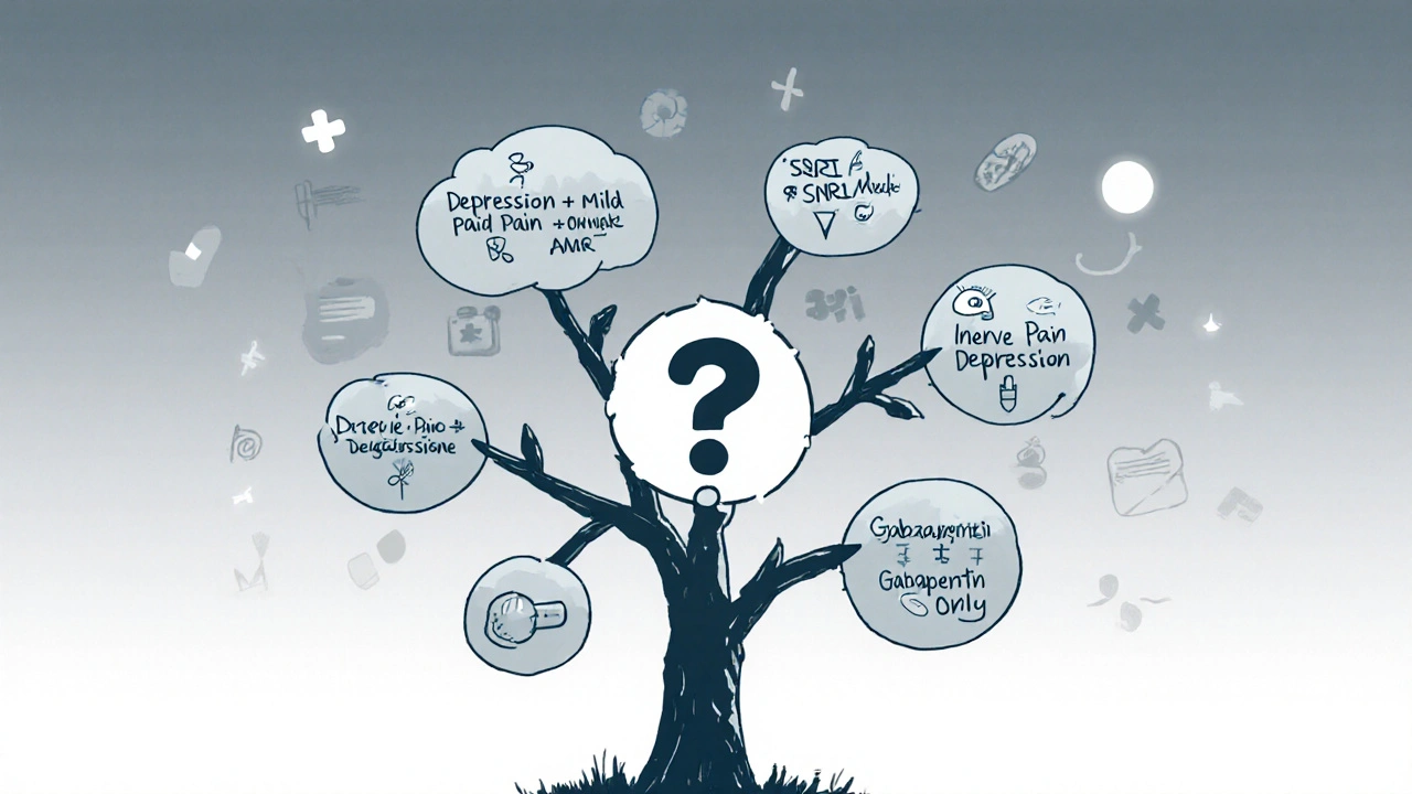 A decision tree guiding someone to choose the right medication based on their symptoms.