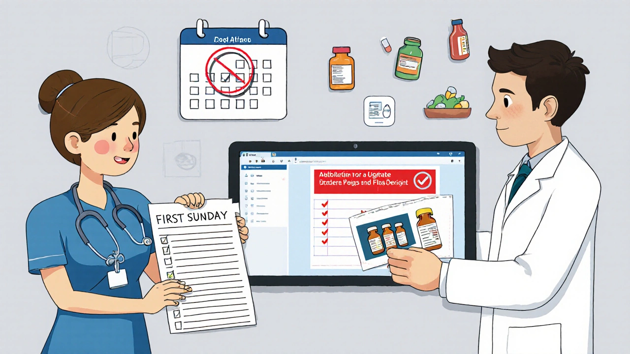 A doctor and nurse review a patient&#039;s updated medication list in a hospital, with pill photos and digital alerts.