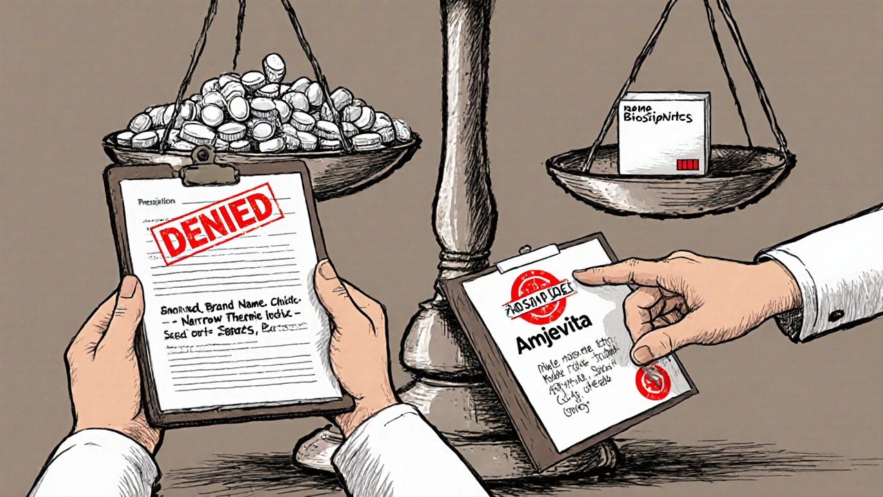 A patient with a denied prescription, a doctor pleading for a brand drug, and a scale favoring generics over a broken co-pay card.