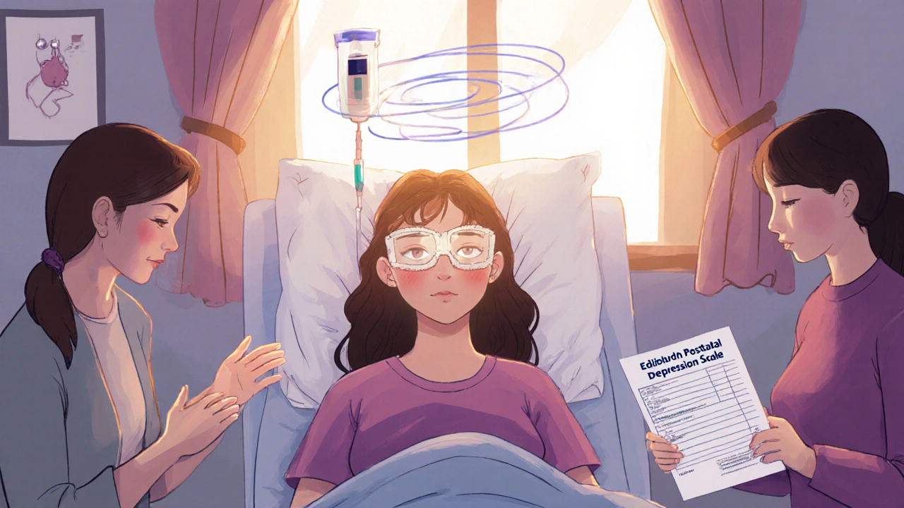 A woman receives IV treatment at home while magnetic pulses and support gently surround her.