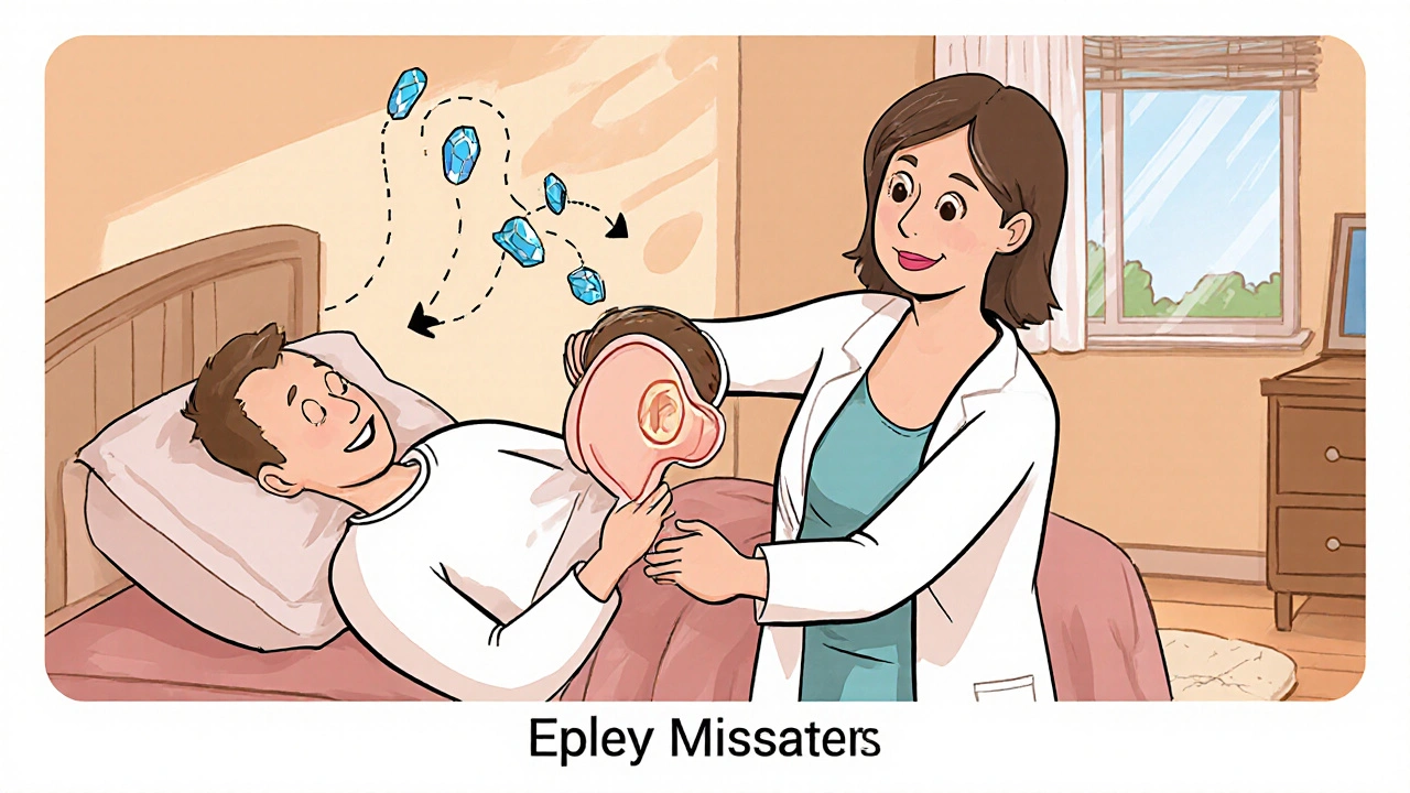 Doctor guiding patient through the Epley maneuver for BPPV