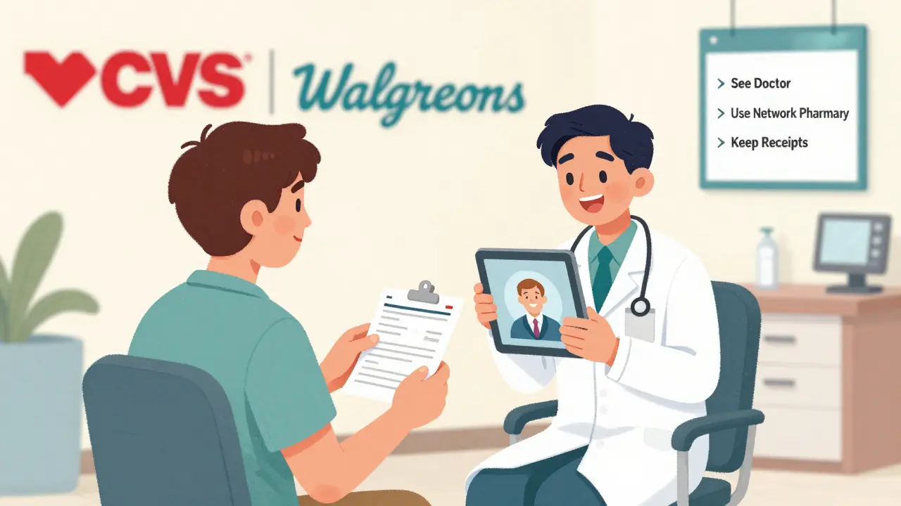 Traveler in urgent care clinic getting prescription via telemedicine