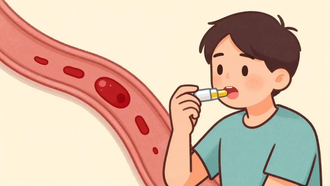 Patient taking medication as blood vessels heal.