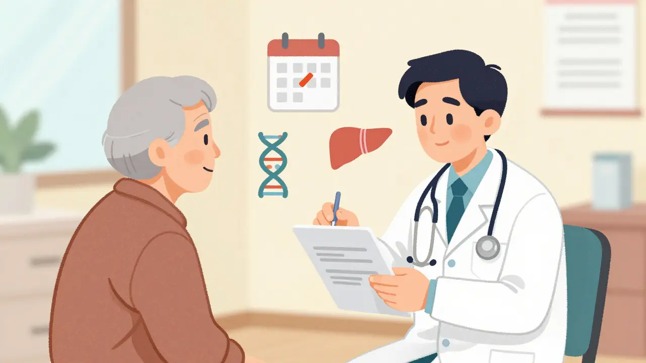 Doctor consulting with an elderly patient about health risks.