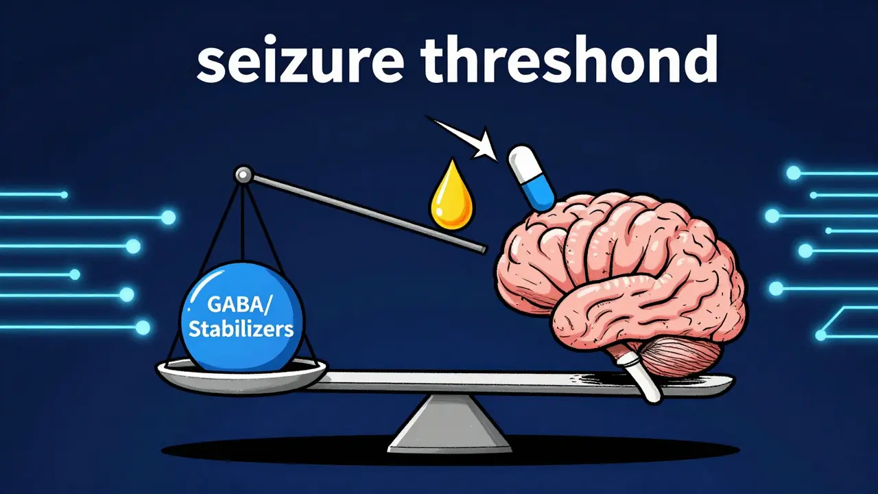 Conceptual illustration of a brain on a balance scale tilting toward an electrical spark.