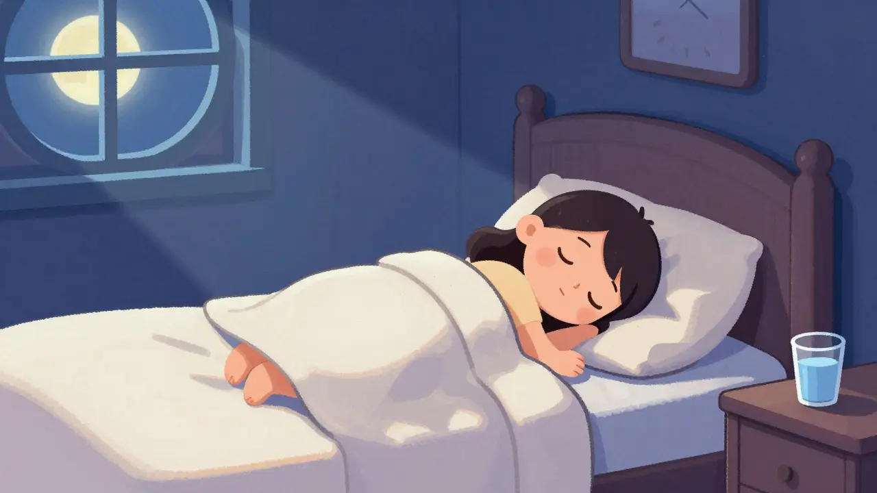 Person sleeping in an elevated bed position for better acid control at night.