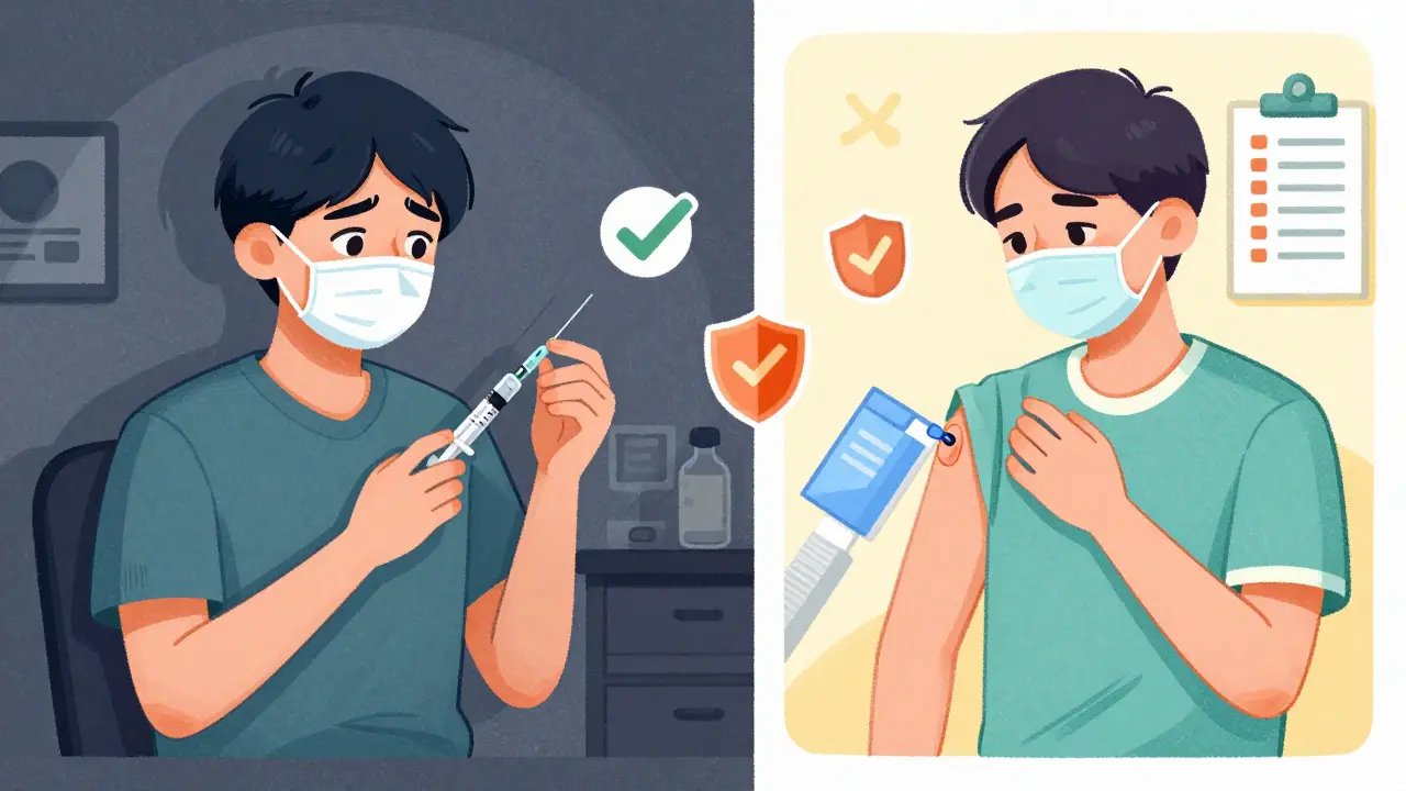 Contrast between anxious and confident injection techniques