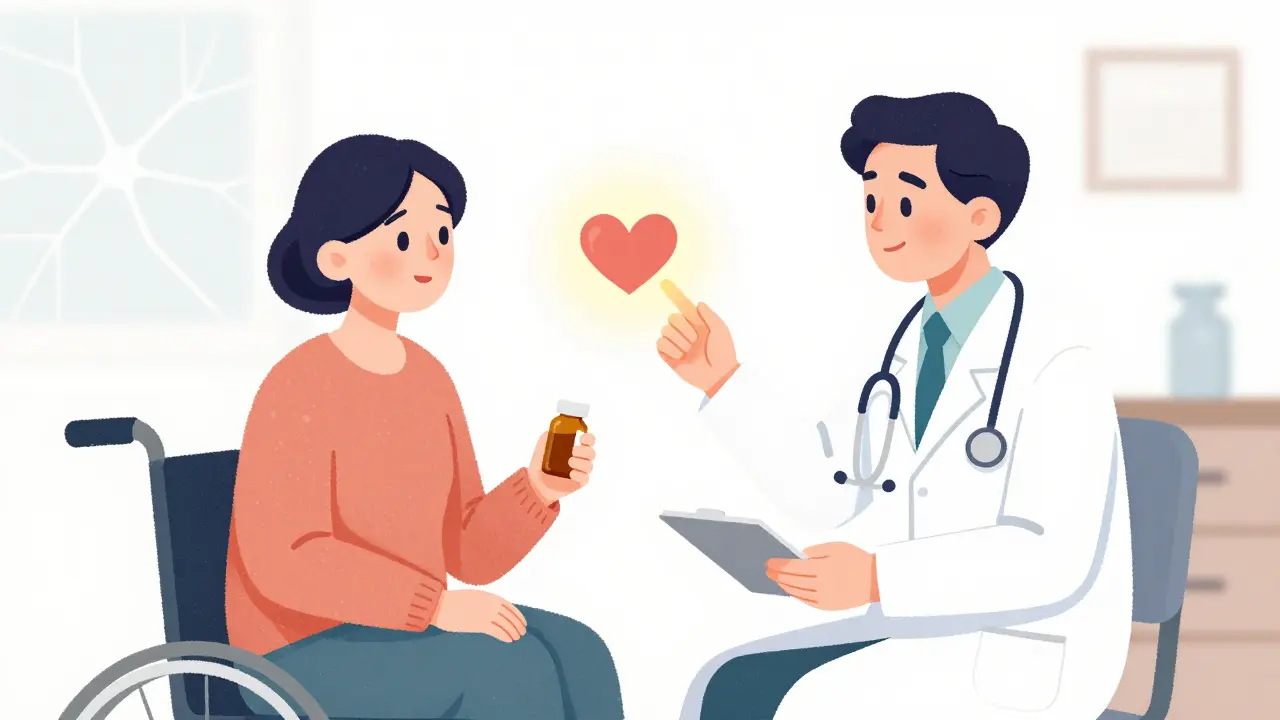 Doctor reassuring ALS patient about heart health