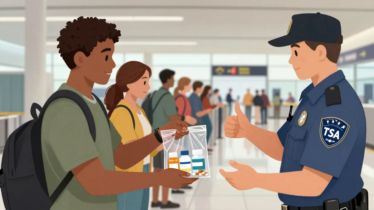 Passenger declaring liquid meds at airport security