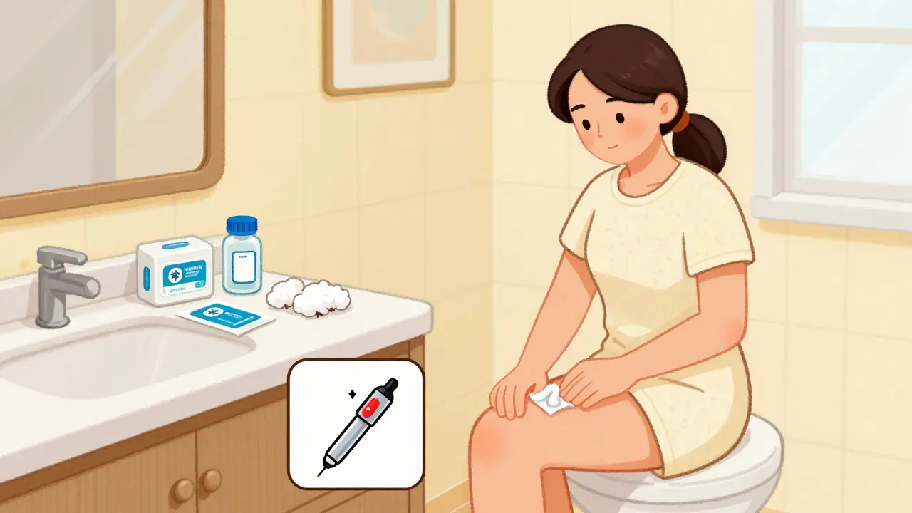 Patient calmly preparing for safe self-injection at home