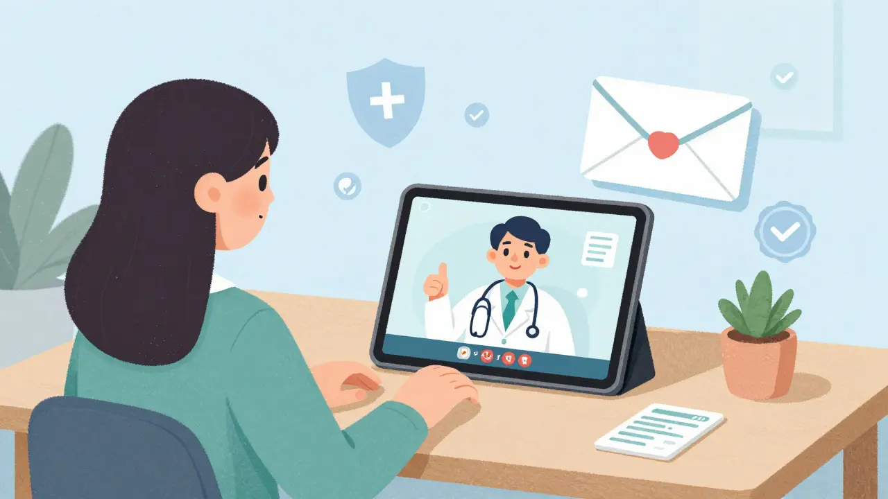 Patient using telemedicine to securely get a prescription