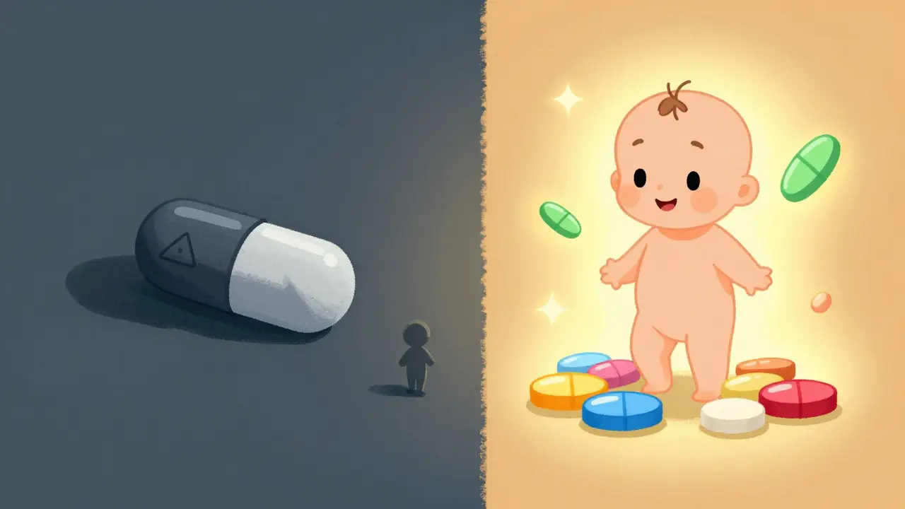 Illustration comparing high-risk and safe seizure medications