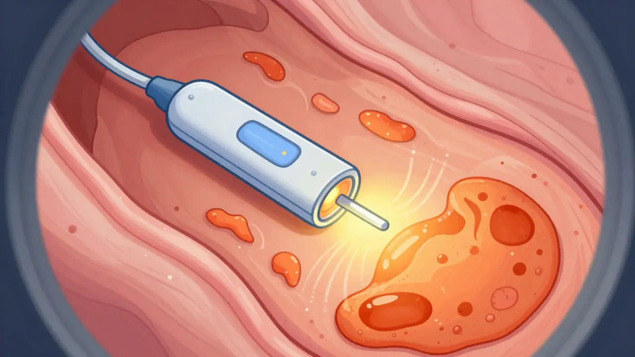 Medical illustration of ablation device treating esophageal tissue