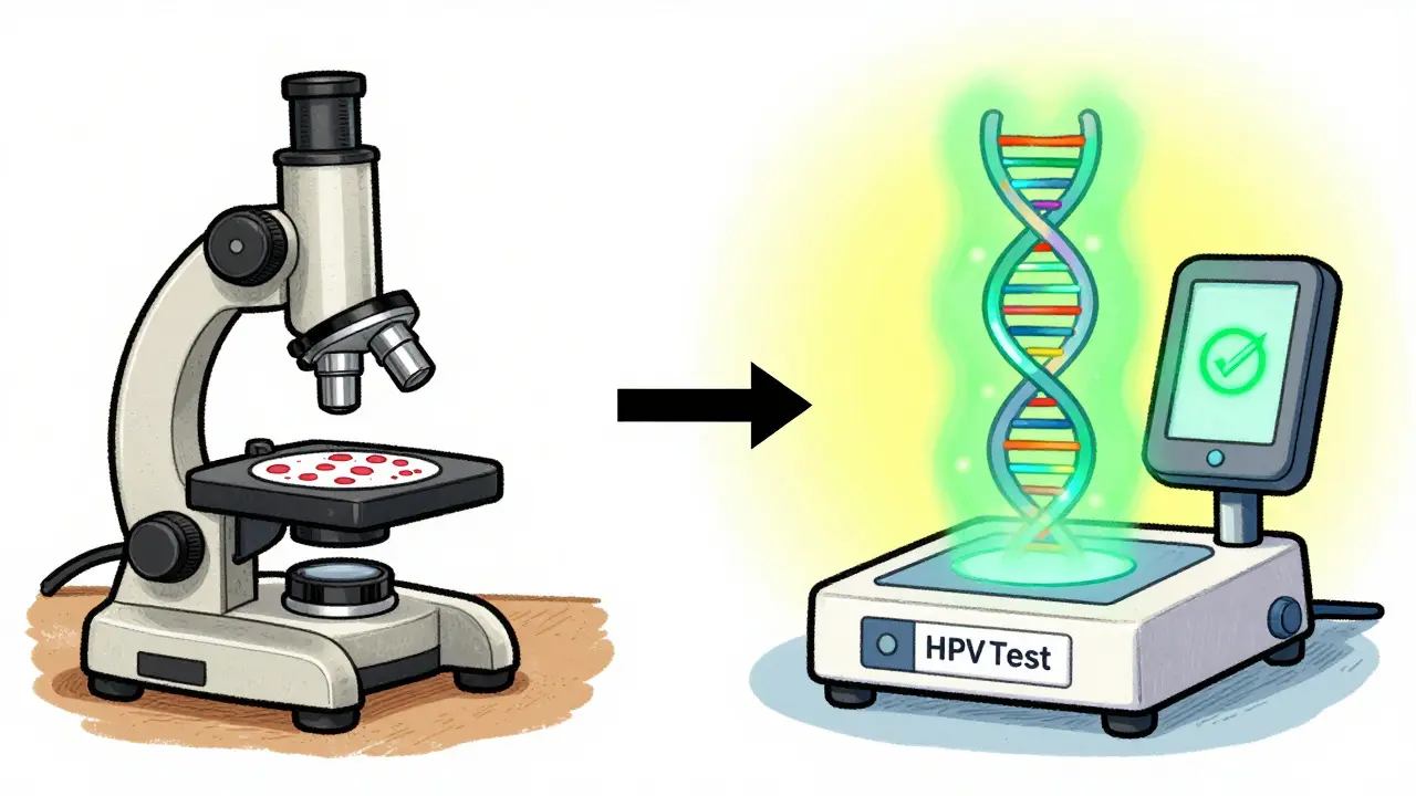 Comparison of traditional Pap test vs modern HPV DNA testing.