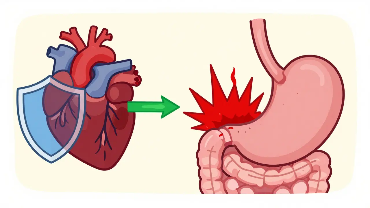 Illustration showing heart protection and stomach acid barrier mechanism