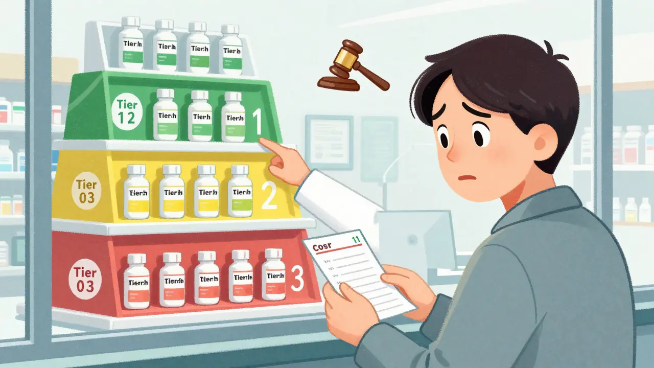 Patient confused by pharmacy tiers with identical bottles on different shelves