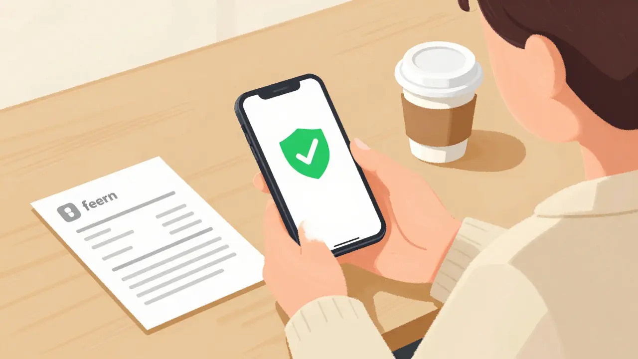 Person using phone app to verify safe online pharmacy purchase