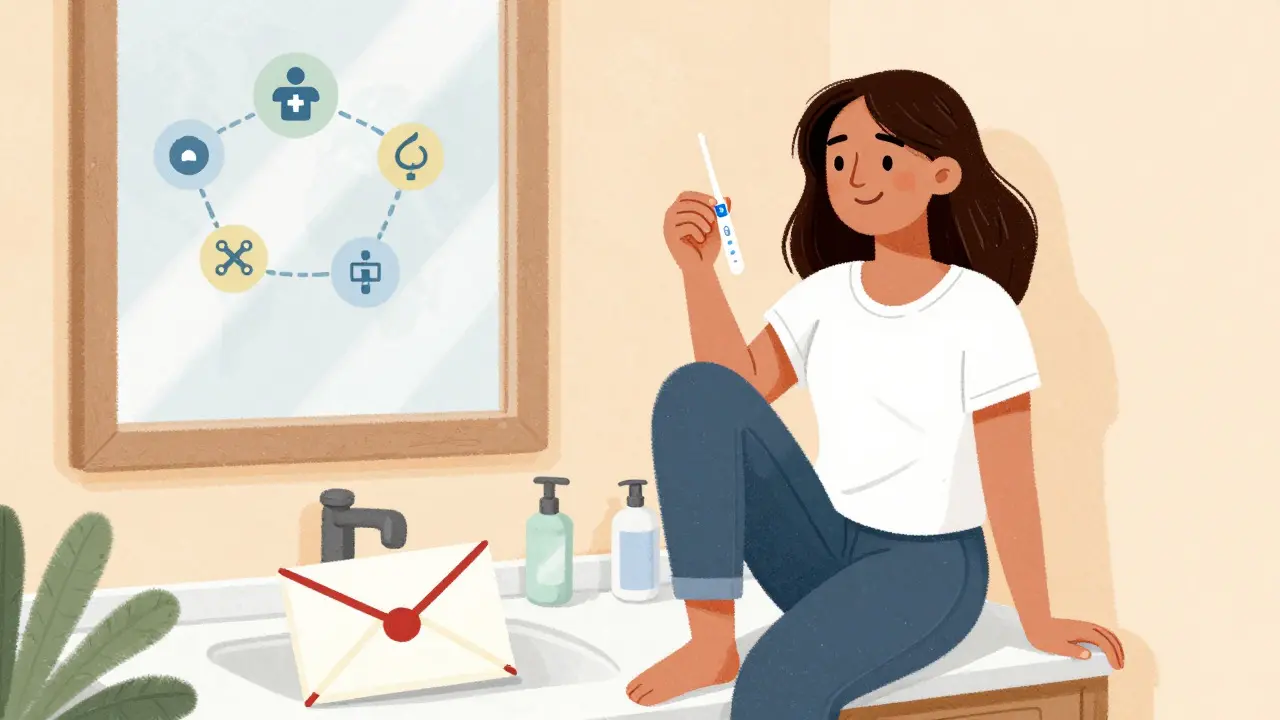 Woman using a home HPV self-sampling kit comfortably.