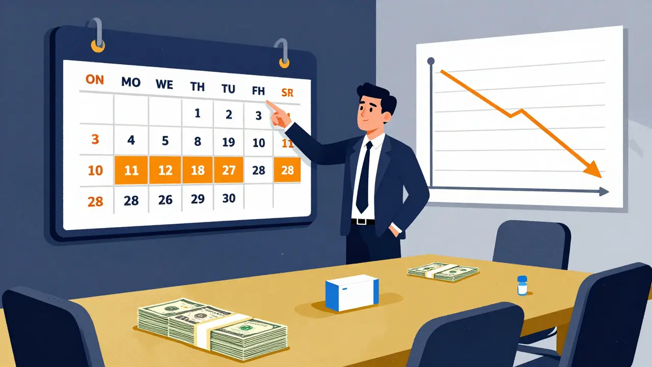 Illustration of an executive planning strategy during a 180-day exclusivity period with financial charts