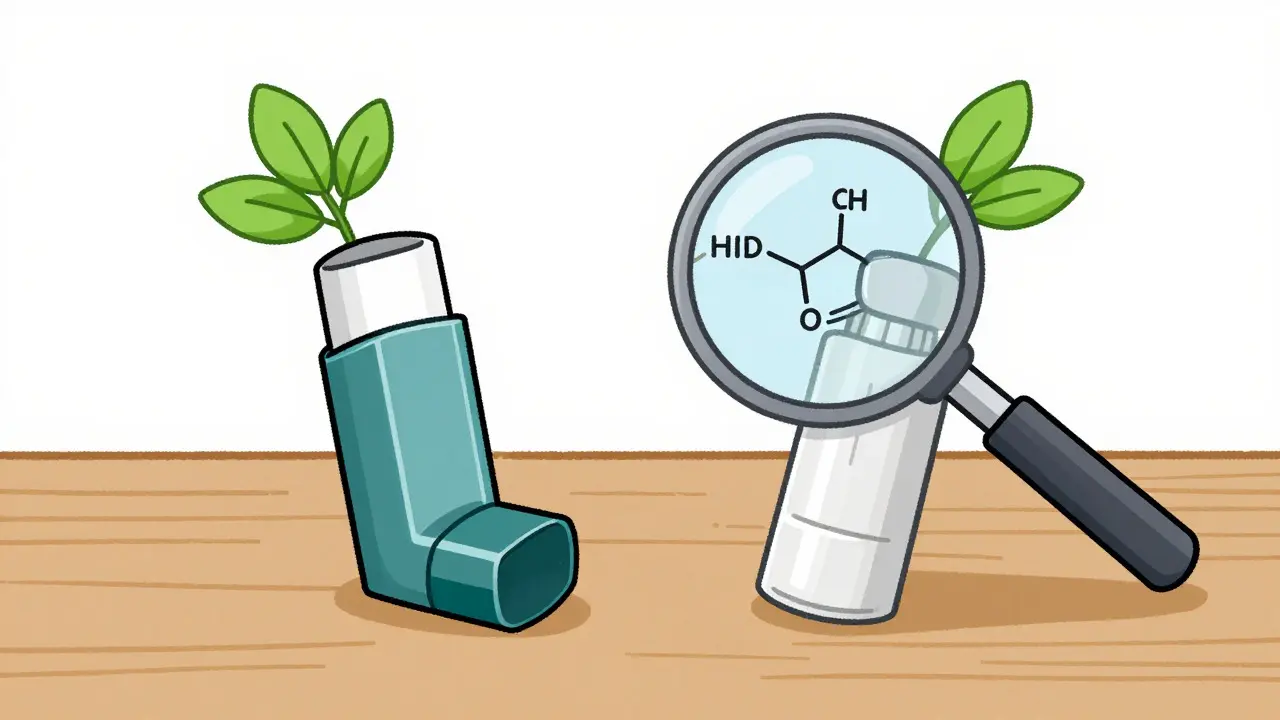 Side-by-side comparison of brand and generic inhalers showing equal effectiveness